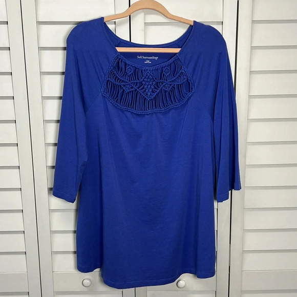 Soft Surroundings Zalie Tunic 3/4 Sleeve Top Size Large Amparo Blue - Picture 2 of 8
